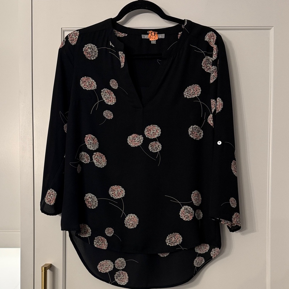 Daniel Rainn Black Blouse with Floral Accents